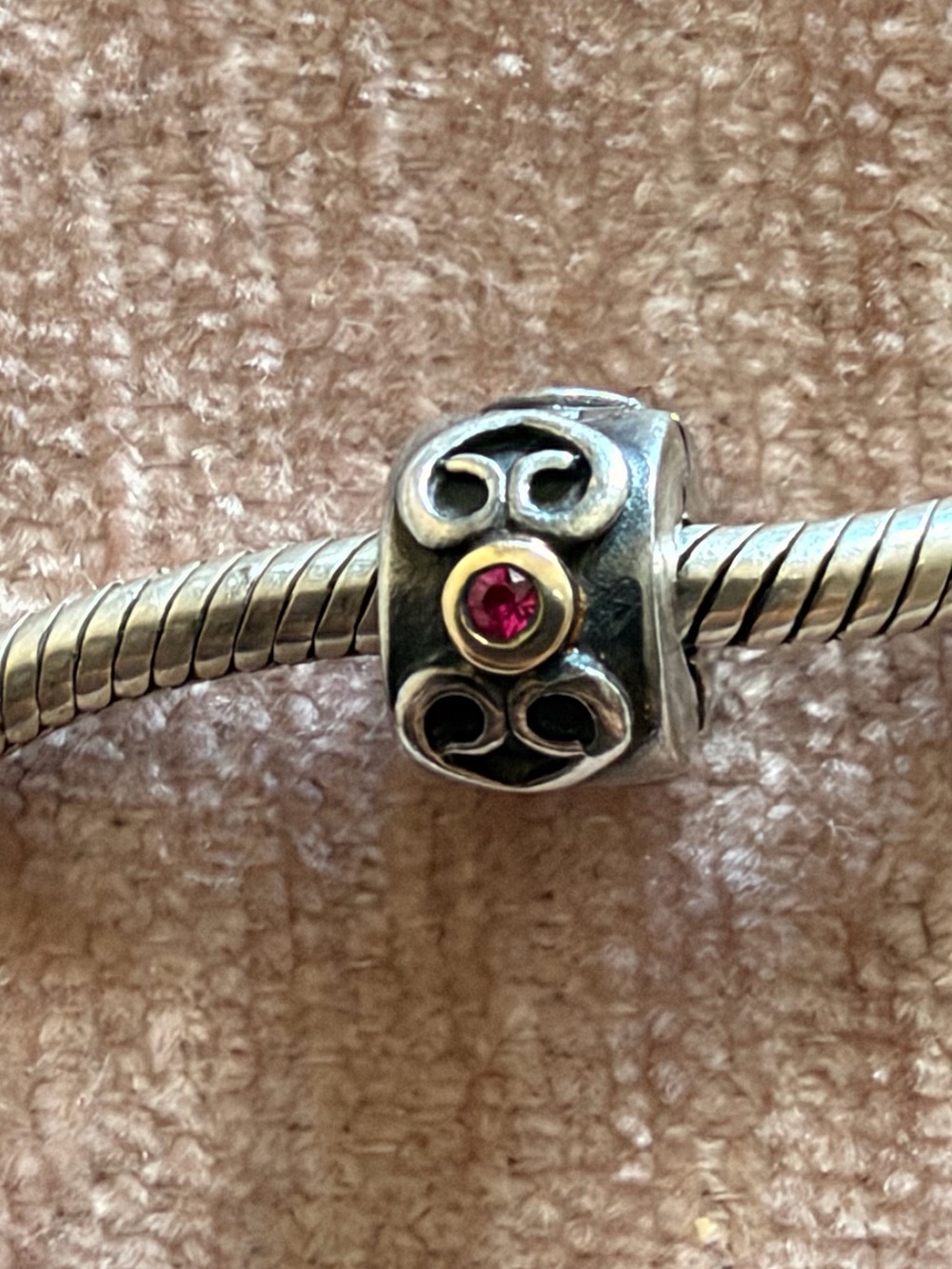 Pandora Pink Sapphire Double Heart Clips Sterling Silver & 14k- Retired Charm